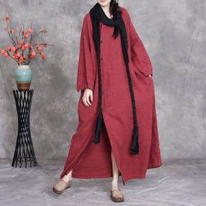 Front Slit Front Buttons Linen Large BouBou Dress