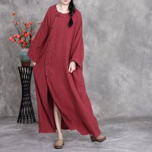Front Slit Front Buttons Linen Large BouBou Dress