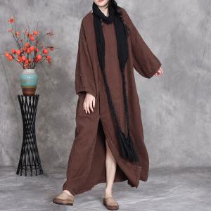 Front Slit Front Buttons Linen Large BouBou Dress