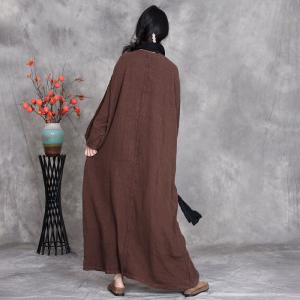 Front Slit Front Buttons Linen Large BouBou Dress