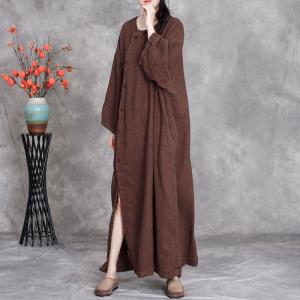 Front Slit Front Buttons Linen Large BouBou Dress