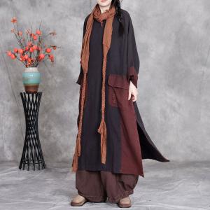 Contrast Color Side Slits Linen Midi Caftan