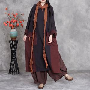 Contrast Color Side Slits Linen Midi Caftan