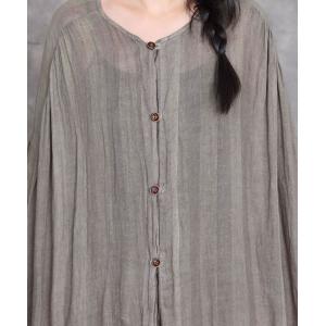 Lazy Day Gray Linen Striped Cottagecore Cardigan