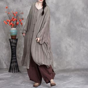 Lazy Day Gray Linen Striped Cottagecore Cardigan