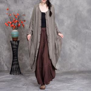 Lazy Day Gray Linen Striped Cottagecore Cardigan