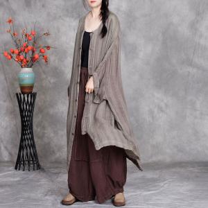 Lazy Day Gray Linen Striped Cottagecore Cardigan