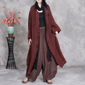 Chinese Frig Buttons Linen Caftan Cardigan