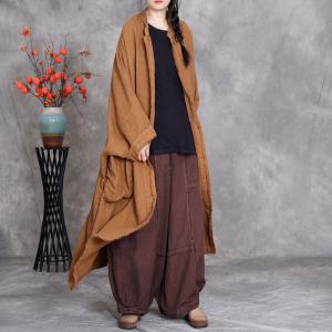 Buttons Down Modest Large Linen Overcoat
