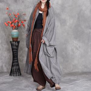 Buttons Down Modest Large Linen Overcoat