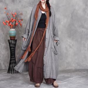 Buttons Down Modest Large Linen Overcoat