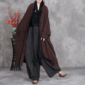 Church Style Plus Size Frog Buttons Linen Coat