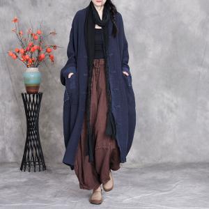 Church Style Plus Size Frog Buttons Linen Coat