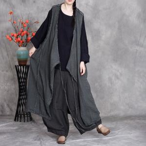 Fringed Edges Linen Tied Long Waistcoat