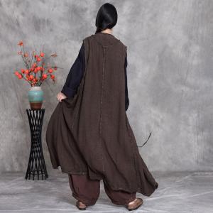 Fringed Edges Linen Tied Long Waistcoat