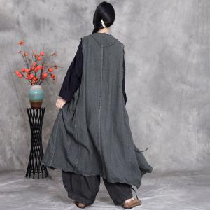 Fringed Edges Linen Tied Long Waistcoat