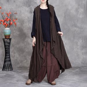 Fringed Edges Linen Tied Long Waistcoat