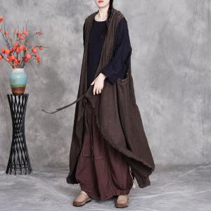 Fringed Edges Linen Tied Long Waistcoat