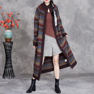 Stand Collar Colorful Striped Knitting Coat