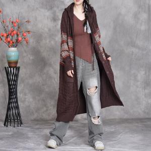 Mid-Length Knit Hooded Cardigan