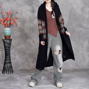Mid-Length Knit Hooded Cardigan