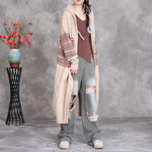 Mid-Length Knit Hooded Cardigan