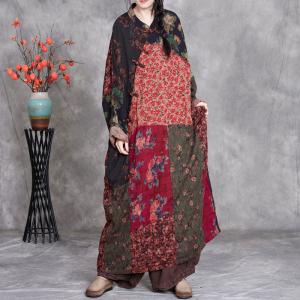 Floral Patchwork Cotton Linen Ethnic Maxi Caftan
