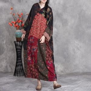 Floral Patchwork Cotton Linen Ethnic Maxi Caftan