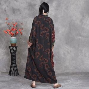Floral Patchwork Cotton Linen Ethnic Maxi Caftan