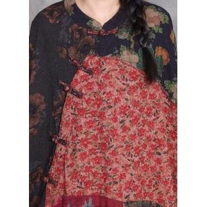 Floral Patchwork Cotton Linen Ethnic Maxi Caftan