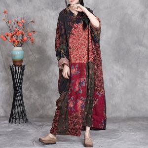 Floral Patchwork Cotton Linen Ethnic Maxi Caftan