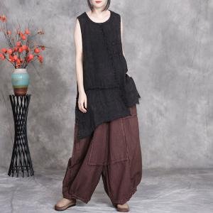 Solid Colors Asymmetrical Linen Fringed Vest