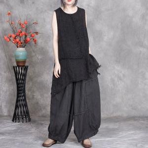 Solid Colors Asymmetrical Linen Fringed Vest