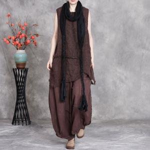 Solid Colors Asymmetrical Linen Fringed Vest