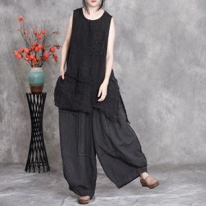 Solid Colors Asymmetrical Linen Fringed Vest