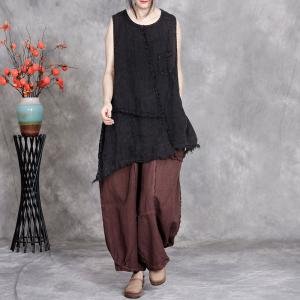 Solid Colors Asymmetrical Linen Fringed Vest