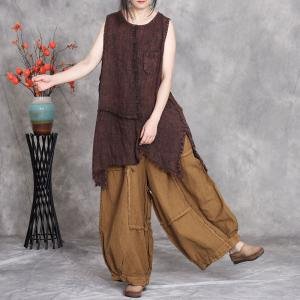 Comfy Plus Size Fringed Linen Harem Pants