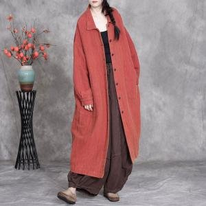 Polo Neck Single-Breasted Linen Long Shacket