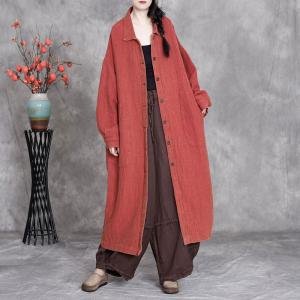 Polo Neck Single-Breasted Linen Long Shacket