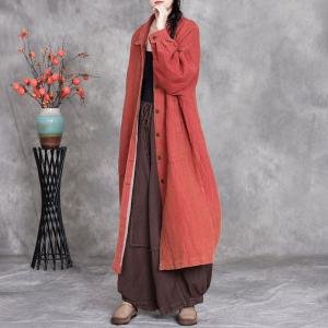 Polo Neck Single-Breasted Linen Long Shacket
