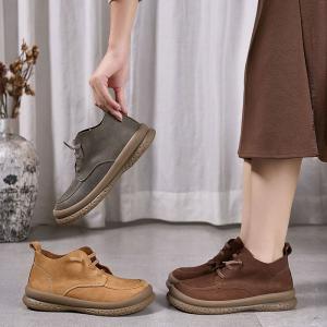 Round Toe Cowhide Leather Martin Boots for Women