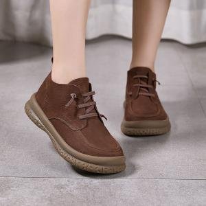 Round Toe Cowhide Leather Martin Boots for Women