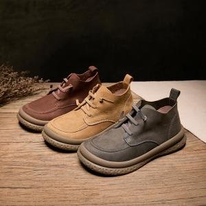 Round Toe Cowhide Leather Martin Boots for Women