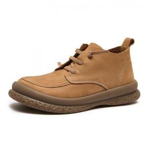Round Toe Cowhide Leather Martin Boots for Women