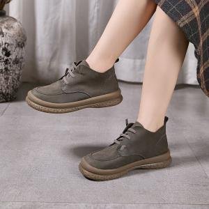 Round Toe Cowhide Leather Martin Boots for Women