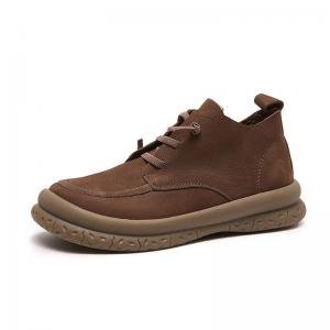Round Toe Cowhide Leather Martin Boots for Women