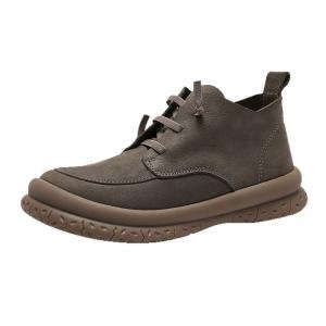 Round Toe Cowhide Leather Martin Boots for Women