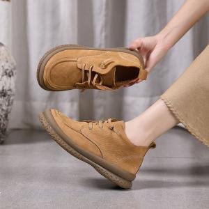 Round Toe Cowhide Leather Martin Boots for Women