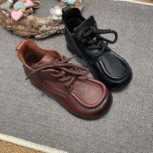 Chunky Shoelaces Leather Mom Boots
