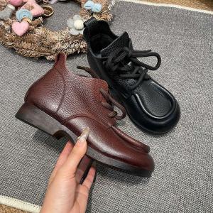 Chunky Shoelaces Leather Mom Boots